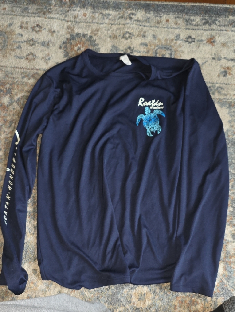 78 - Amazon Navy Long Sleeve Tee with Teal Turtle Chest Graphic